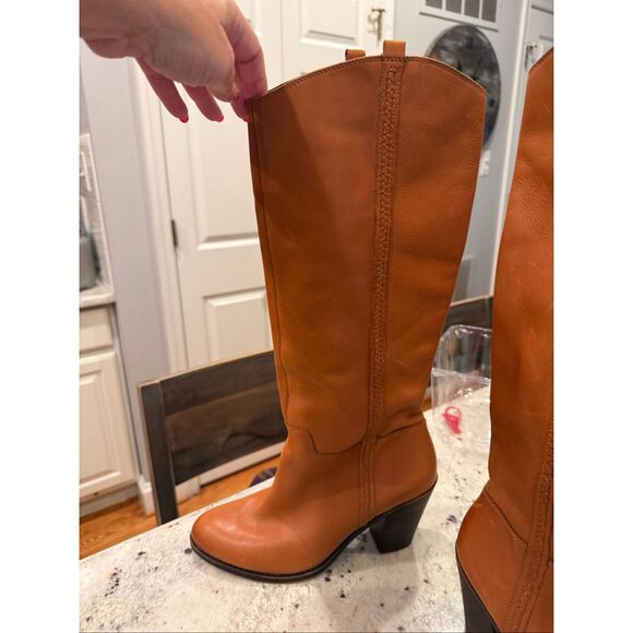 Lucky Brand Ebbie Tan Leather Heeled Boot sz 12 EUC - Picture 5 of 13
